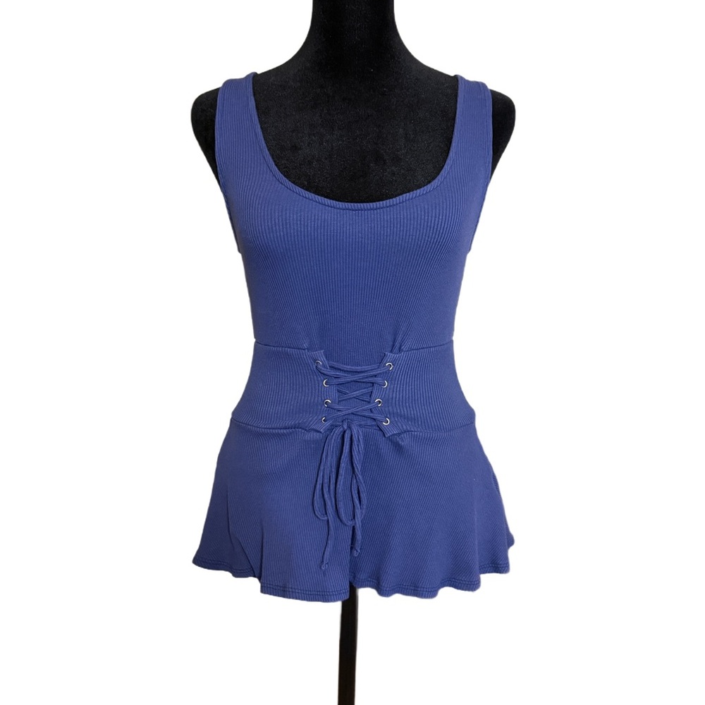 “Express One Eleven” Blue Lace-Up Women's Top
